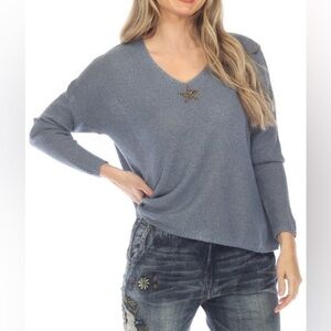 Flora Ashley Slouchy Knit Gold Star Oversized Sweater Top Size XS